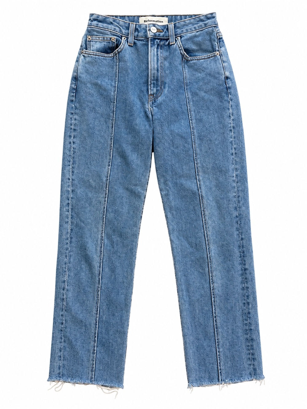 Reformation Seamed Straight Leg Jeans in Classic Blue Denim High Waist Size 26